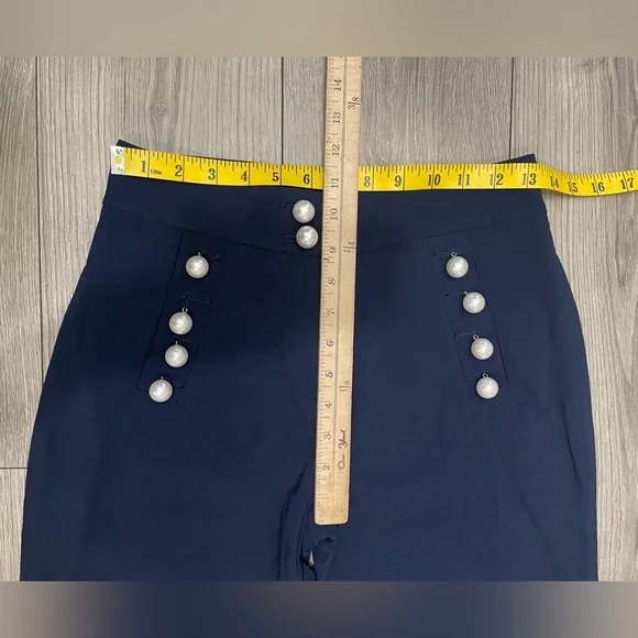 Veronica Beard Navy Blue Pearl Accent Adley Wide Leg Sailor Pants 6 - Picture 8 of 11